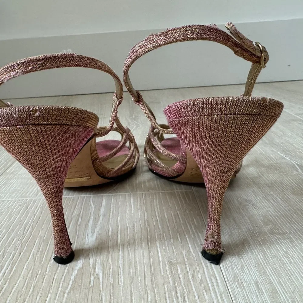 Dolce & Gabbana Iridescent Metallic Gold and Pink Strappy Heels Size 38 1/2